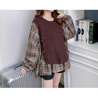 Set: Plaid Blouse + Sweater Blouse