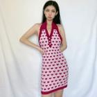 Halter-neck Heart Print Mini Bodycon Dress