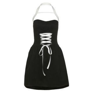 Lace-up Halter-neck Mini A-line Dress