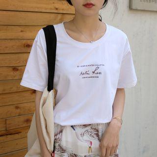 Short-sleeve Letter T-shirt Red - One Size