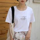 Short-sleeve Letter T-shirt Red - One Size
