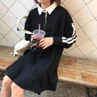 Stripe Long-sleeve Polo Dress