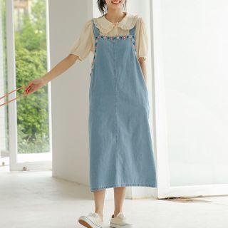 Embroidered Jumper Denim Midi Dress