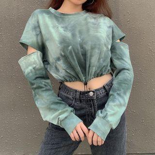 Cutout Tie-dye Cropped Sweatshirt