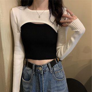 Cropped Camisole Top / Long-sleeve Cropped Knit Top