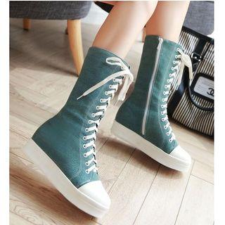Lace-up Denim High-top Sneakers