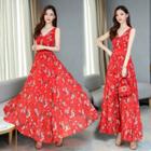 Sleeveless Floral Print Cutout Chiffon A-line Maxi Dress