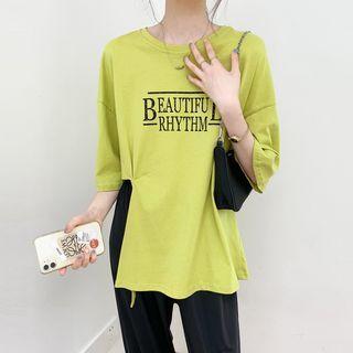Round-neck Printed Letter Oversize Split Top