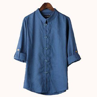 3/4-sleeve Frog Buttoned Shirt