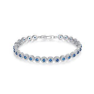 Fashion And Elegant Geometric Round Blue Cubic Zirconia Bracelet 19cm Silver - One Size