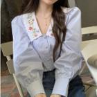 Flower Embroidered Collar Blouse
