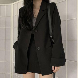 V-neck Loose-fit Blazer / High-waist A-line Skirt
