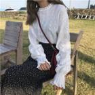 Drop-shoulder Lace Top / Dotted A-line Skirt