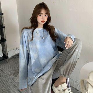 Tie-dye Long-sleeve Loose-fit T-shirt / Plain Jogger Pants
