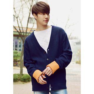 V-neck Contrast-cuff Cardigan