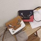 Faux-leather Embroidered Contrast-color Cross Bag