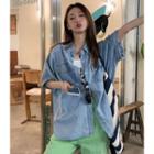 Short-sleeve Loose-fit Denim Shirt Light Blue - One Size