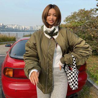 Shirred Fleece-lined Flight Jacket