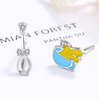 Non-matching Coffee & Spoon Stud Earring 1 Pair - 925 Silver - As Shown In Figure - One Size