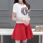 Set: Printed Short-sleeve T-shirt + A-line Skirt