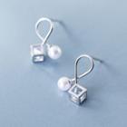 925 Sterling Silver Faux Pearl Caged Rhinestone Earring Silver - One Size
