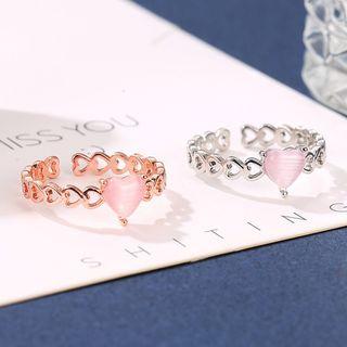 Cat Eye Stone Heart Alloy Open Ring