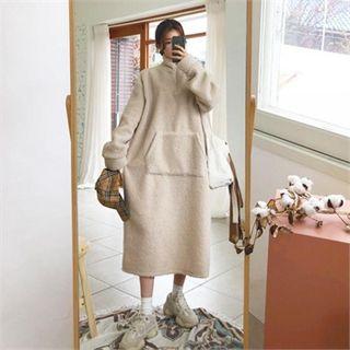 Zip-detail Faux-fur Pullover Dress