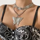 Butterfly Rhinestone Pendant Layered Choker Necklace