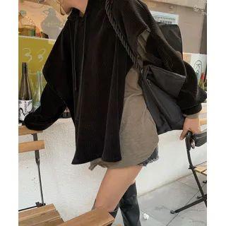 Open-side Ribbed Hoodie