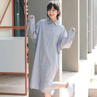 Pocket Detail Shirt Dress Blue - One Size