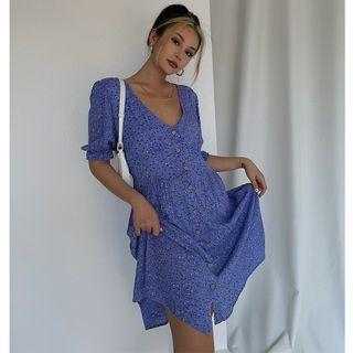 Floral Deep V-neck Mini Shirtdress