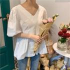 V-neck Open-back Puff-sleeve Top