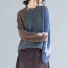 Color Block Sweater Gray & Coffee & Blue - One Size