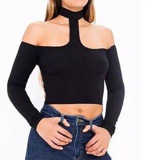 Plain Off-shoulder Slim-fit Halter Top