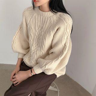 Keyhole-back Balloon-sleeve Sweater