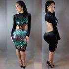 Sequined Cut Out Long-sleeve Bodycon Dress