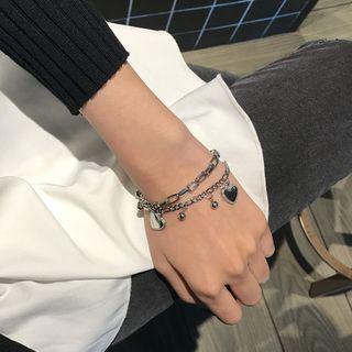 Alloy Heart Layered Bracelet 1 Pc - Bracelet - Dark Gray - One Size