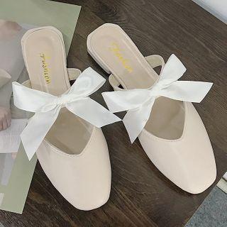 Bow Strap Block Heel Mules