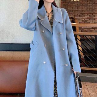 Collared Double-breasted Midi Coat / Floral Print Long-sleeve Midi A-line Dress