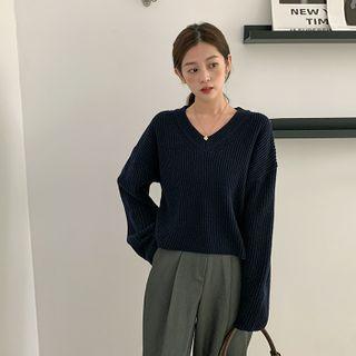 Drop-shoulder Cropped Ribbed-knit Top