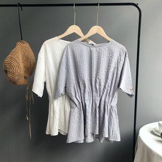 Elbow-sleeve Gathered Waist Blouse