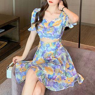 Square-neck Floral Printed Dress