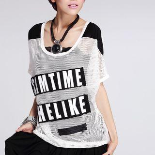 Two-tone Lettering Mesh T-shirt