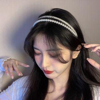 Faux Pearl Headband C500-1 - Faux Pearl - White & Gold - One Size