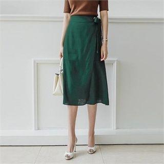 Tie-waist Linen Midi Skirt