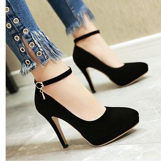 Faux Suede Pointed Toe Ankle Strap Pumps