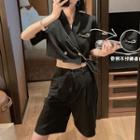 Set: Short-sleeve Crop Shirt + Shorts