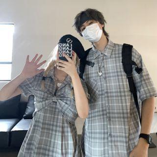 Plaid Elbow-sleeve Shirt / Plaid Short-sleeve Dress