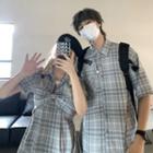 Plaid Elbow-sleeve Shirt / Plaid Short-sleeve Dress