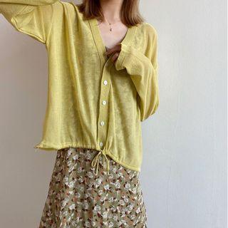 Plain Drawstring-hem Knit Cardigan